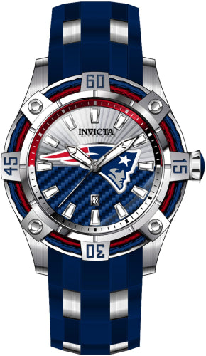 Invicta Men's 43300 NFL New England Patriots Quartz 3 Hand Blue, White, Silver Dial Watch