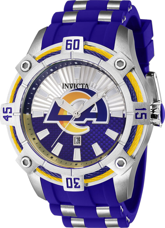 Invicta Men's 43324 NFL Los Angeles Rams Quartz 3 Hand Blue, Silver, Orange, Yellow Dial Watch