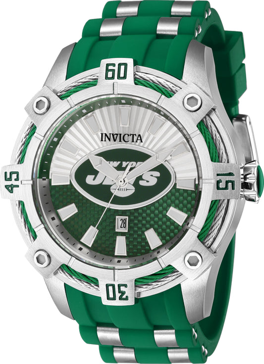 Invicta Men's 43325 NFL New York Jets Quartz 3 Hand Green, Silver, White Dial