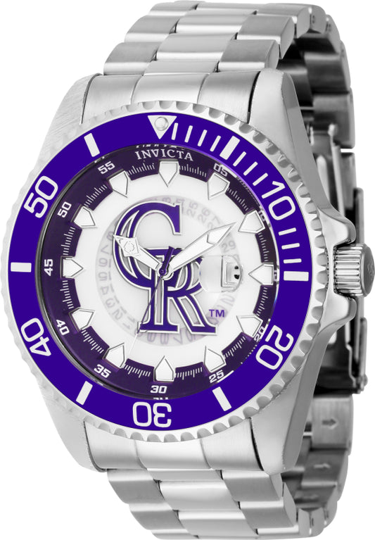 Invicta Men's 43462 MLB Colorado Rockies Quartz Multifunction Purple, Silver, White Dial Watch
