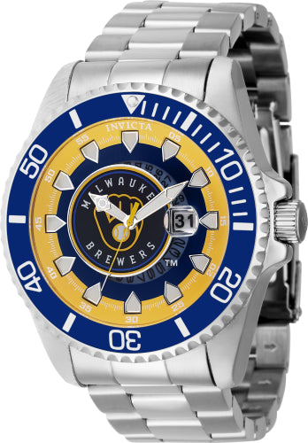 Invicta Men's 43469 MLB Milwaukee Brewers Quartz Multifunction Yellow, Silver, White, Blue Dial Watch