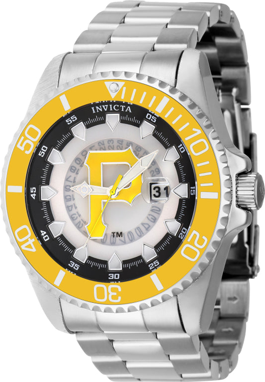 Invicta Men's 43475 MLB Pittsburgh Pirates Quartz Multifunction Yellow, Silver, White, Black Dial Watch