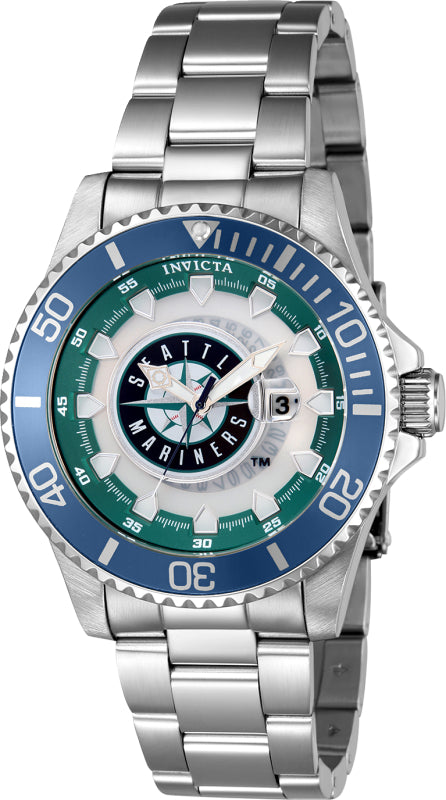 Invicta Men's 43478 MLB Seattle Mariners Quartz Multifunction Green, Orange, Silver, White, Blue Dial Watch