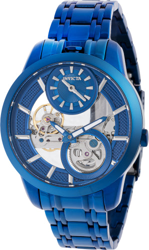 Invicta Men's 44331 Objet D Art Mechanical 2 Hand Silver, Blue Dial Watch