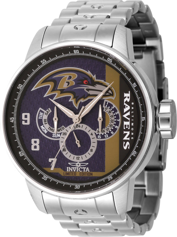 Invicta Men's 45140 NFL Baltimore Ravens Quartz Multifunction Purple, Gold, Black Dial Watch