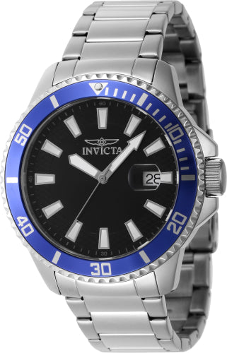 Invicta Men's 46076 Pro Diver Quartz 3 Hand Black Dial Watch