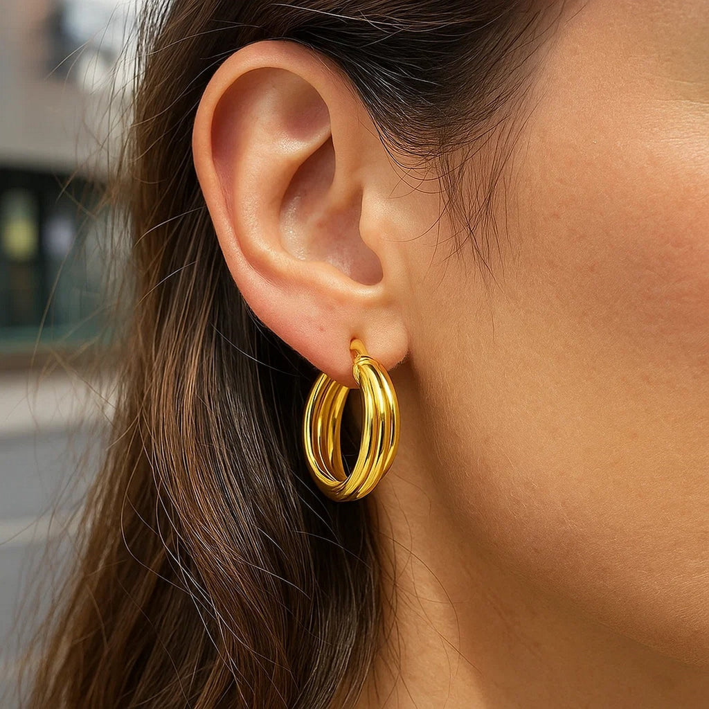 Interlocking Medium Trinity Hoop in 14K Yellow Gold
