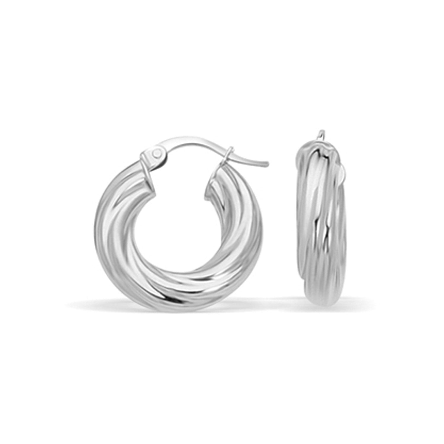 Fancy Twist Hoop in 14K White Gold