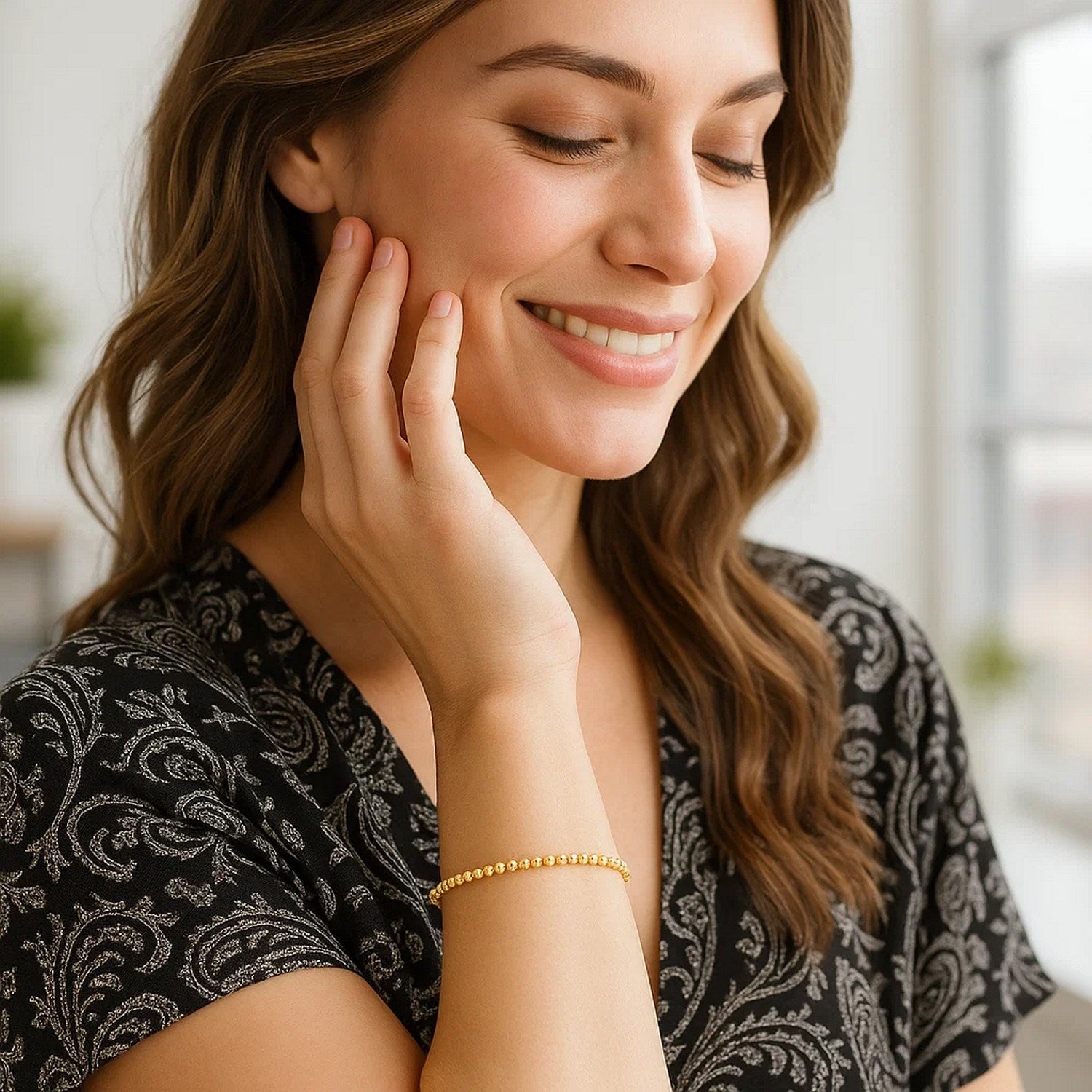 Moon Cut Bead Stretch in 14KT Yellow Gold