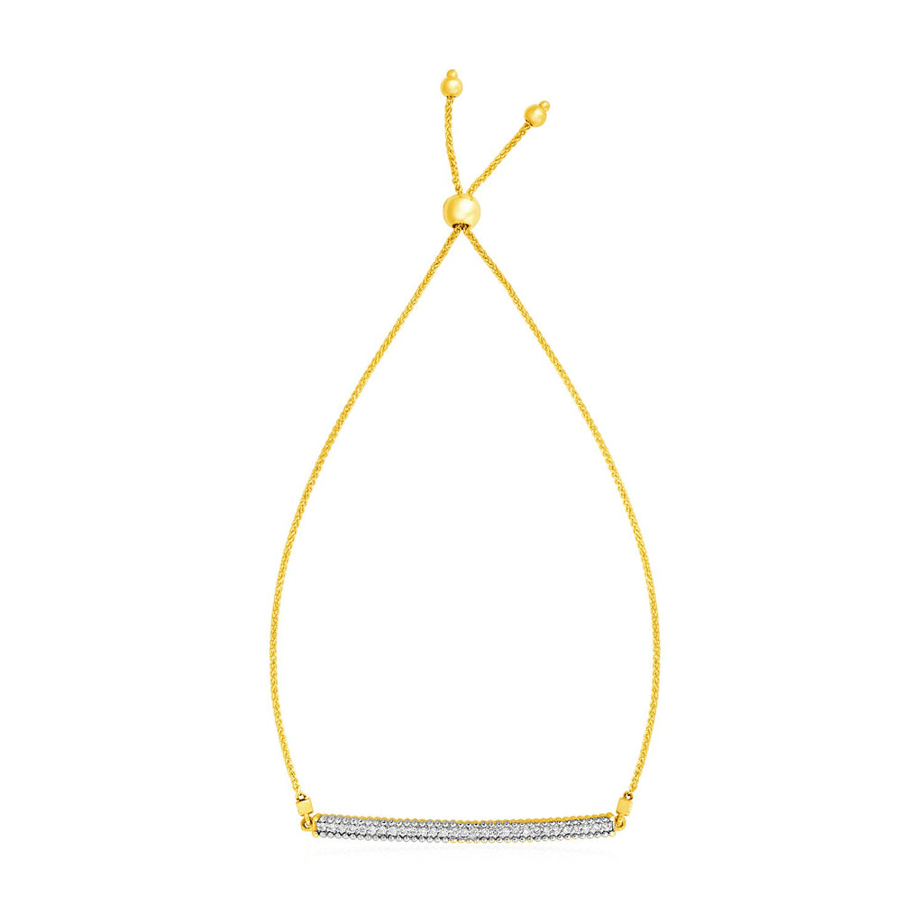 Adjustable with Textured Bar and Diamonds in 14KT Yellow Gold