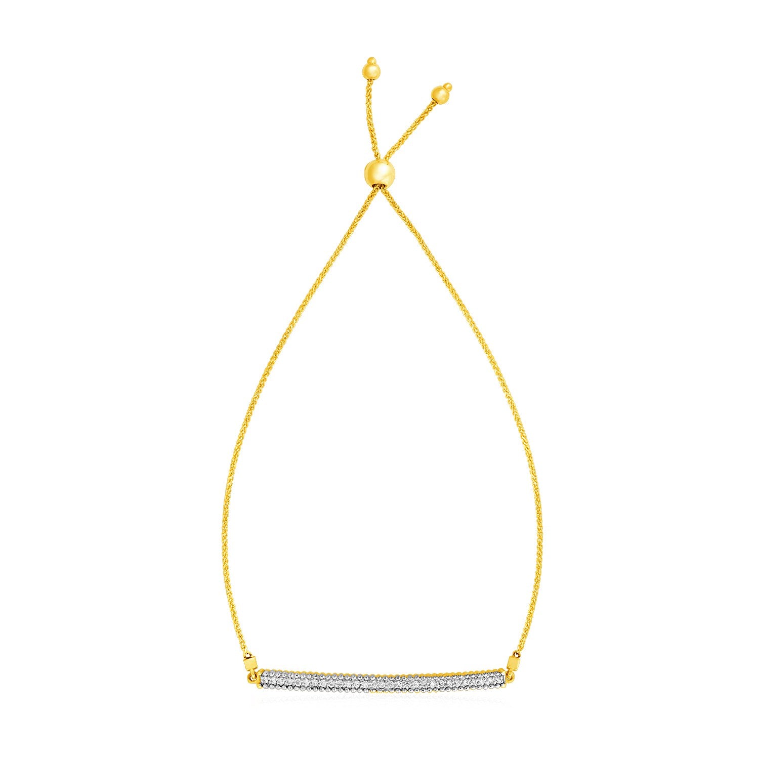 Adjustable with Textured Bar and Diamonds in 14KT Yellow Gold
