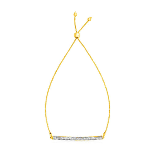 Adjustable with Textured Bar and Diamonds in 14KT Yellow Gold