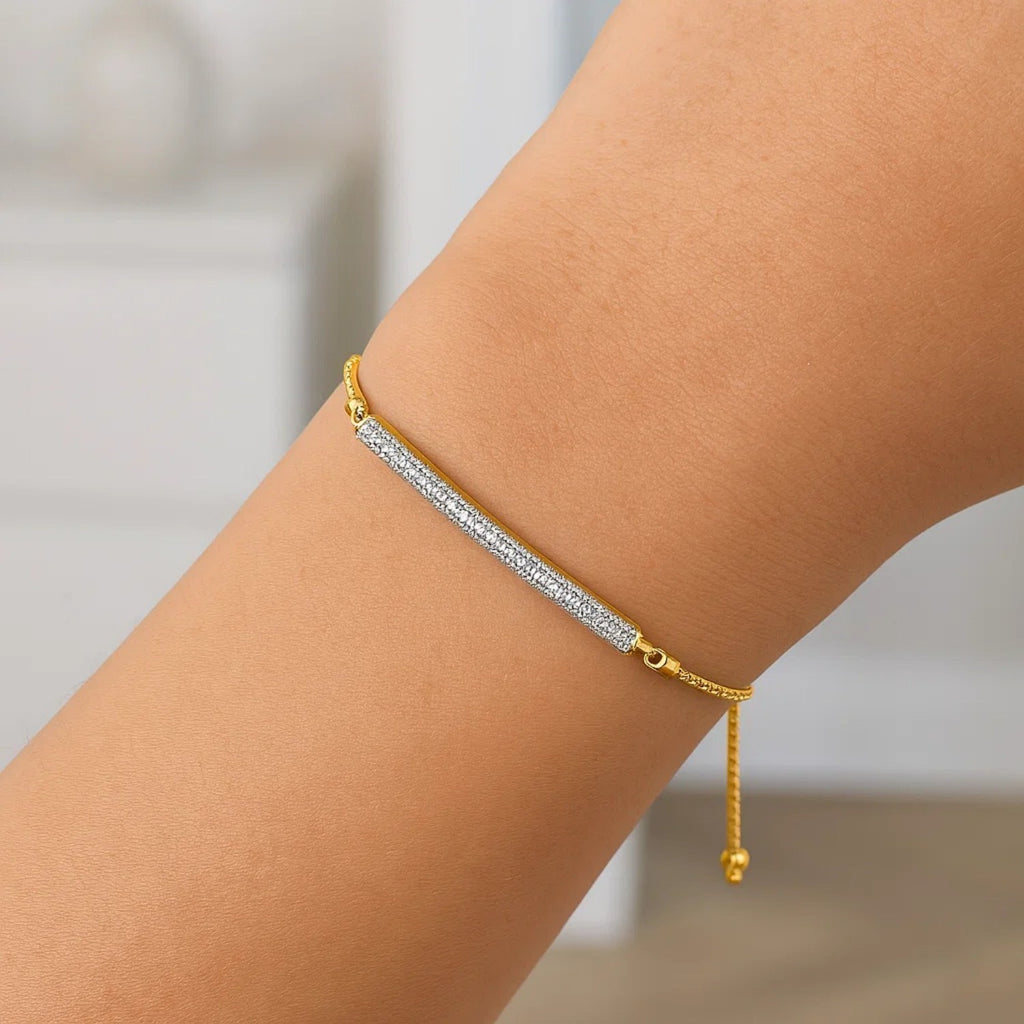 Adjustable with Textured Bar and Diamonds in 14KT Yellow Gold