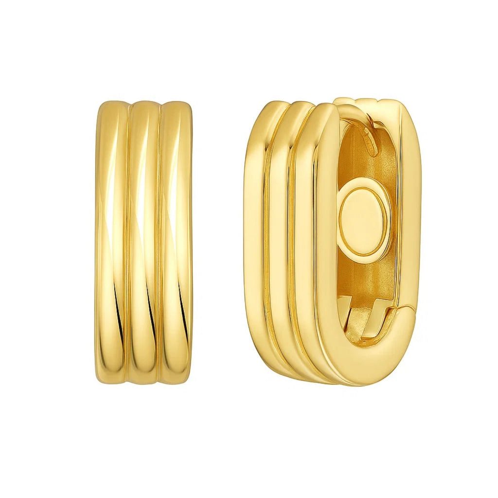 Fancy Oval Triple Row Hoop in 14K Yellow Gold