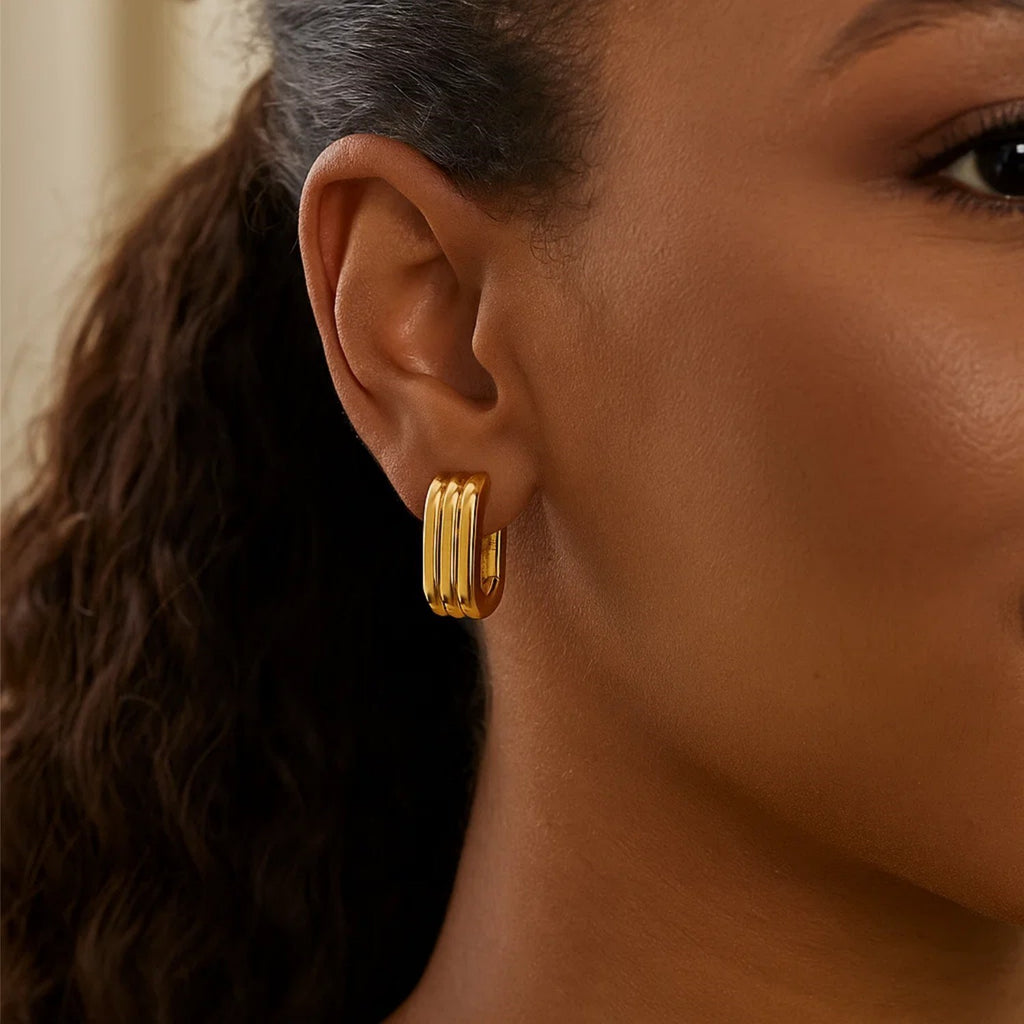Fancy Oval Triple Row Hoop in 14K Yellow Gold