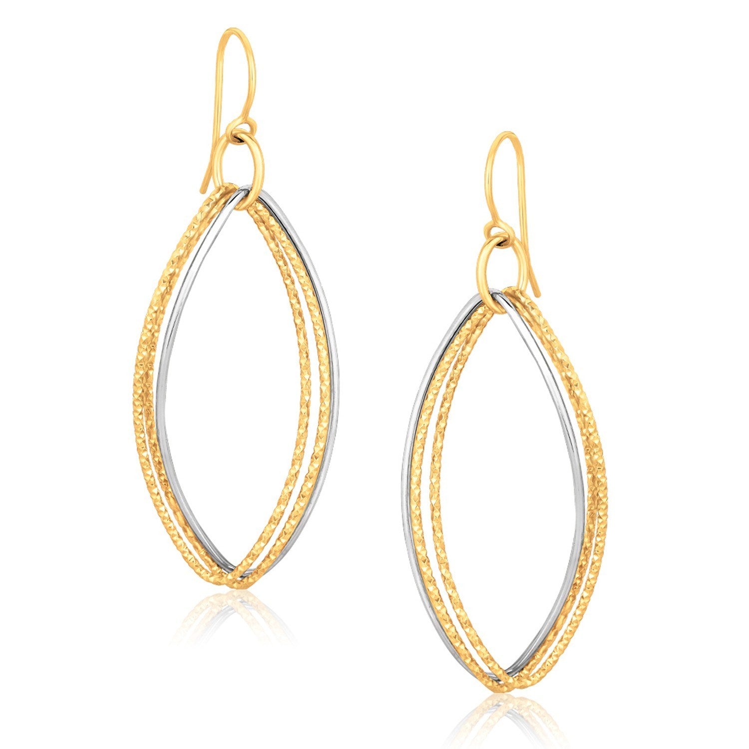 Textured Triple Oval Shape Drop in 14K Two-Tone Gold