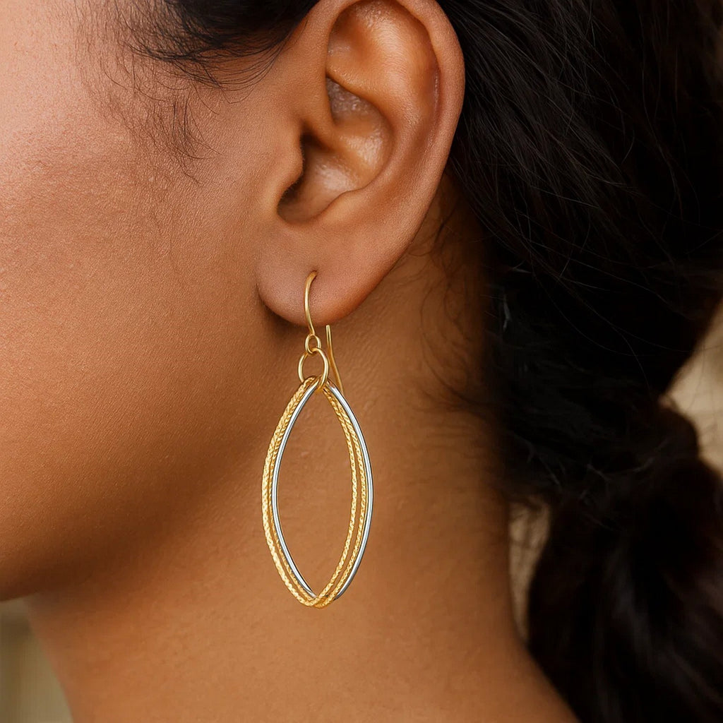 Textured Triple Oval Shape Drop in 14K Two-Tone Gold