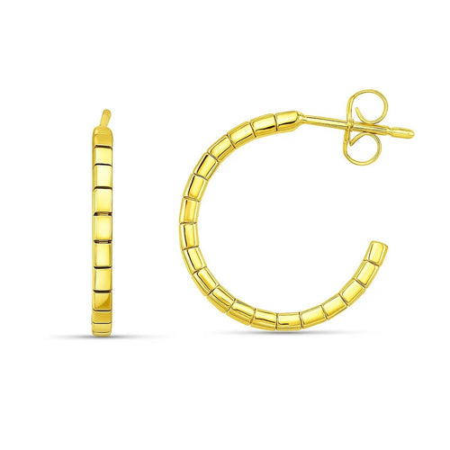 Brick Omega Hoop in 14K Yellow Gold