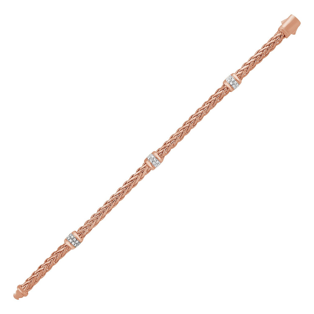 Polished Woven Rope with Diamond Accents in 14KT Rose Gold