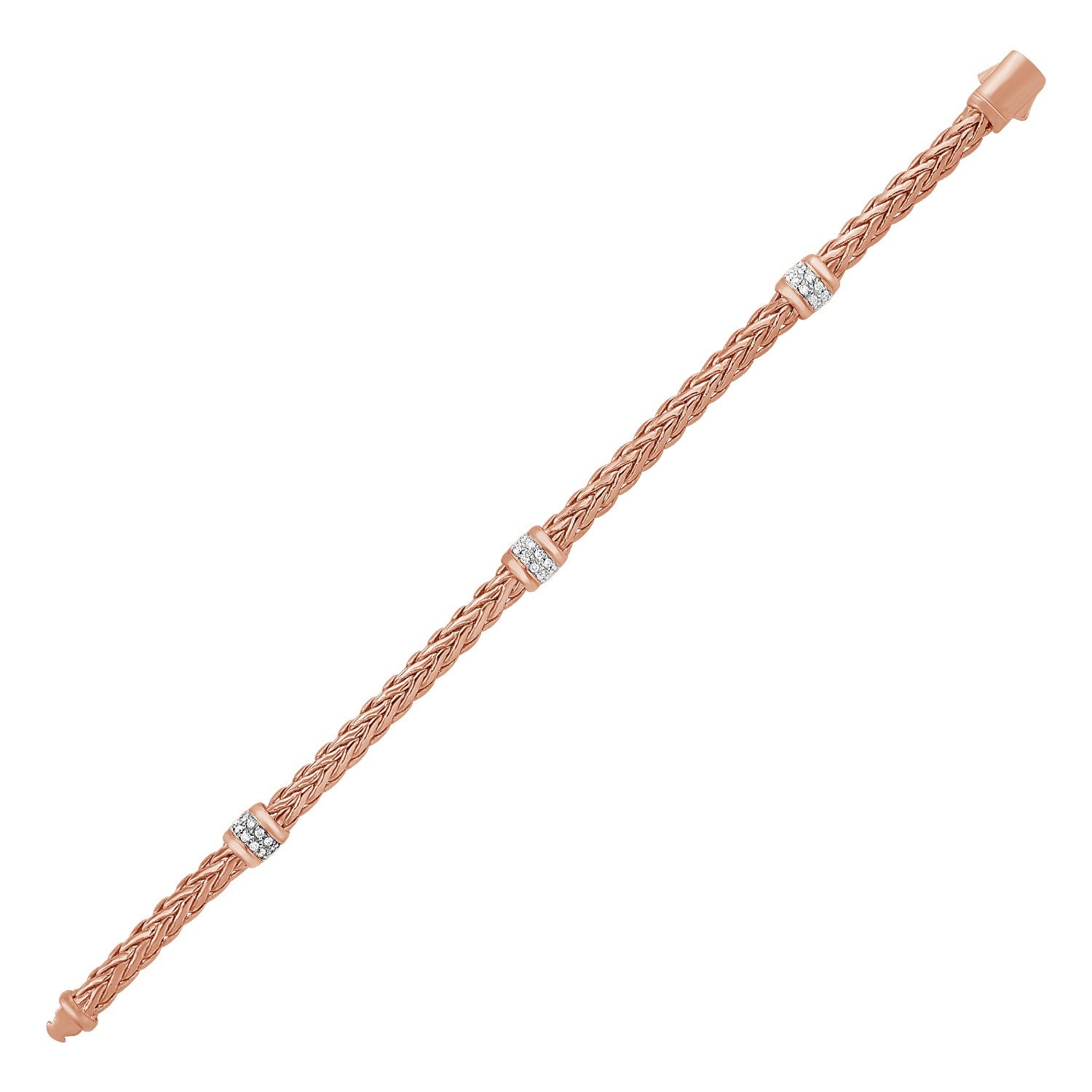 Polished Woven Rope with Diamond Accents in 14KT Rose Gold