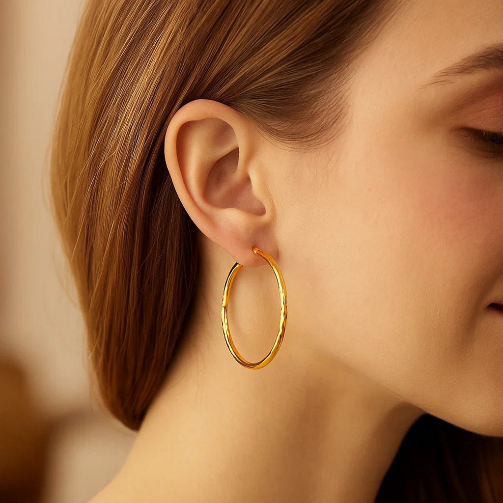 Fancy Diamond Cut Extra Large Hoop in 14K Yellow Gold