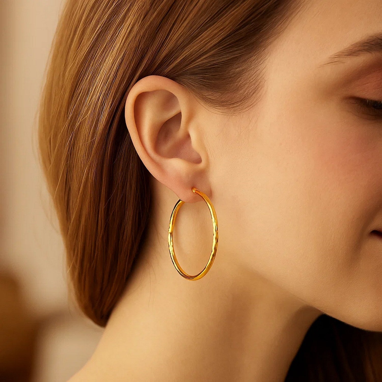 Fancy Diamond Cut Extra Large Hoop in 14K Yellow Gold