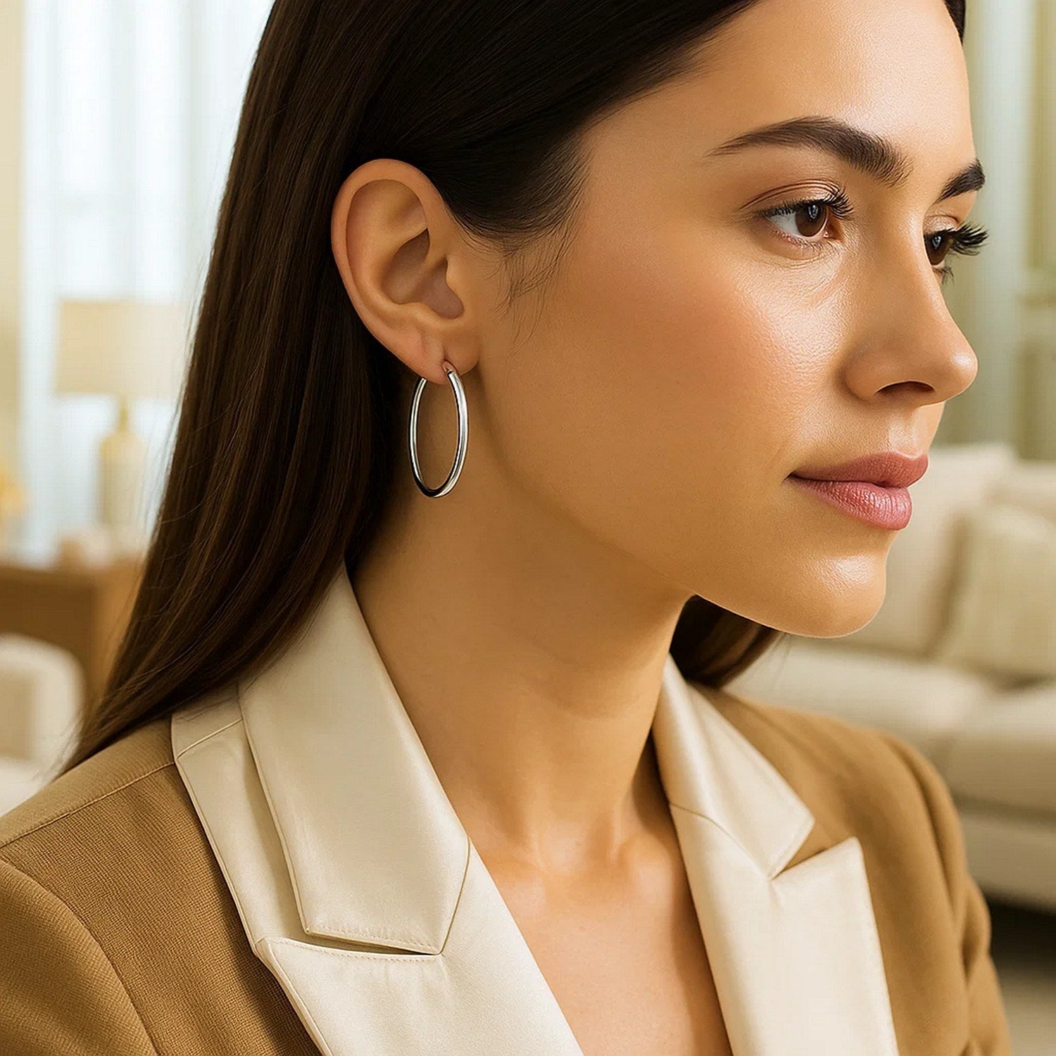 Polished Hoop in 14K White Gold