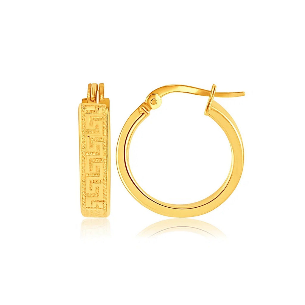 Greek Key Small Hoop in 14K Yellow Gold