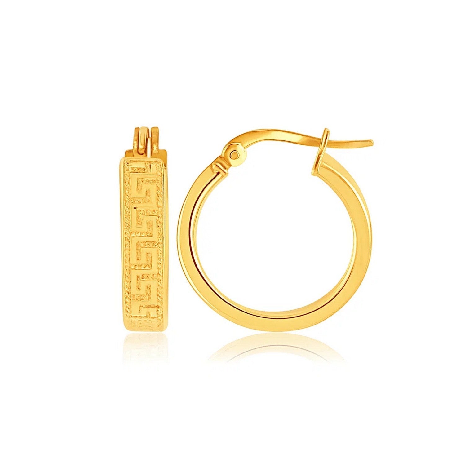 Greek Key Small Hoop in 14K Yellow Gold