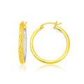 Two-Tone Yellow and White Medium Patterned Hoop in 14K Two-Tone Gold