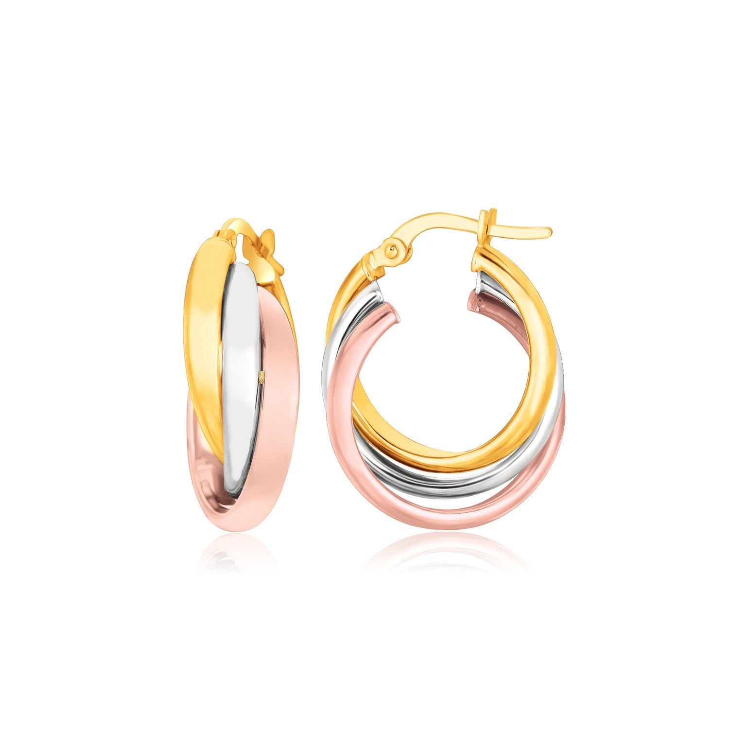Domed Tube Intertwined in 14K Tri-Color Gold