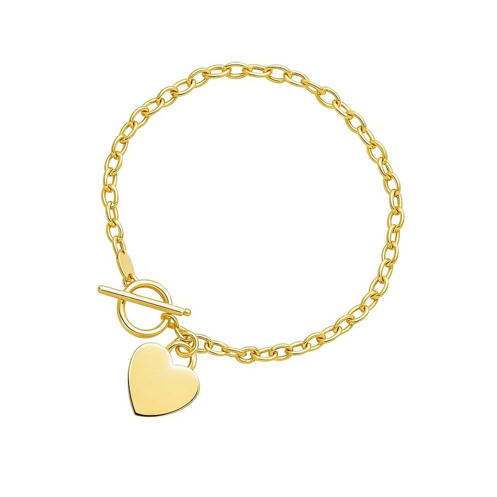 Toggle with Heart Charm in 14KT Yellow Gold