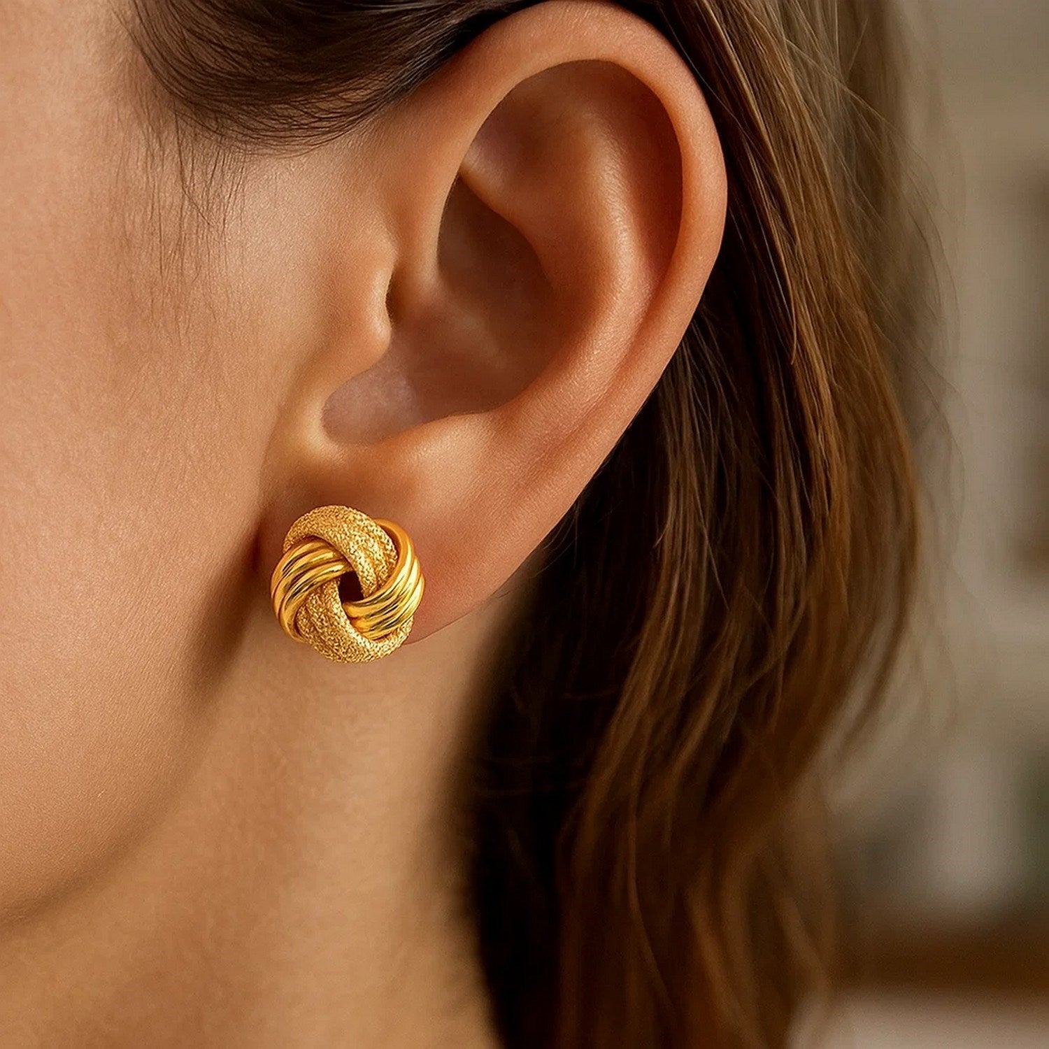 Interweaved Love Knot Stud in 14K Yellow Gold