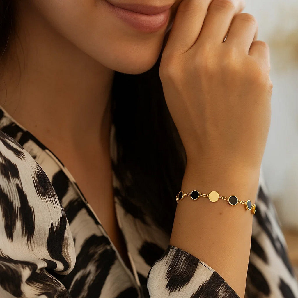 Black Onyx Gem Alternating in 14KT Yellow Gold