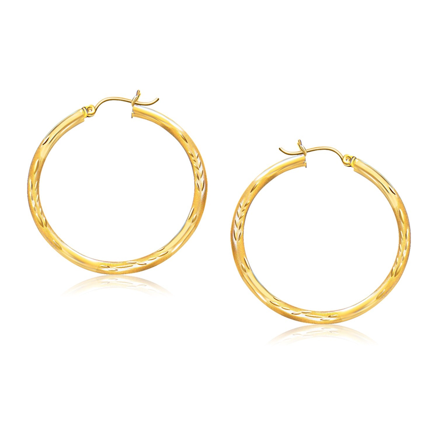 Fancy Diamond Cut Hoop in 14K Yellow Gold