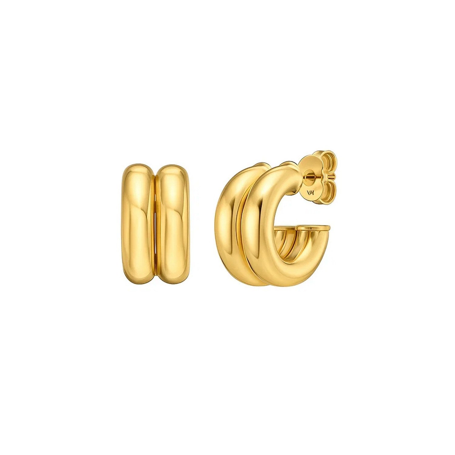 Puffed Double Row C Hoop in 14K Yellow Gold