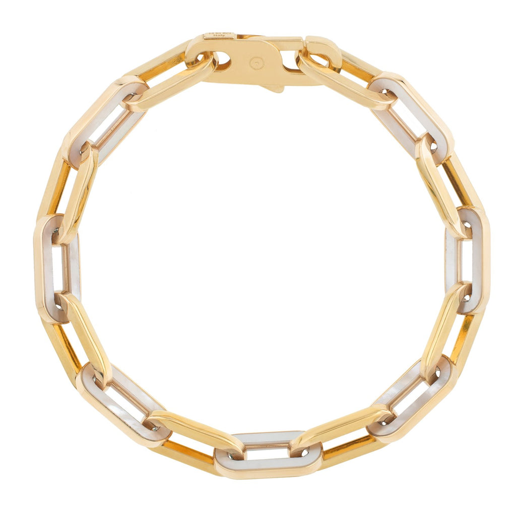 MOP Paperclip Gem Link in 14KT Yellow Gold