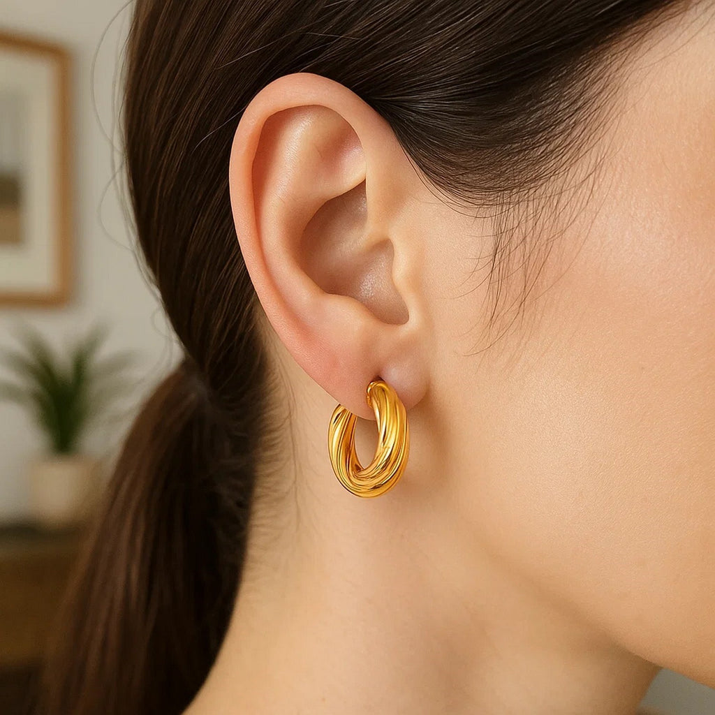 Fancy Twist Hoop in 14K Yellow Gold