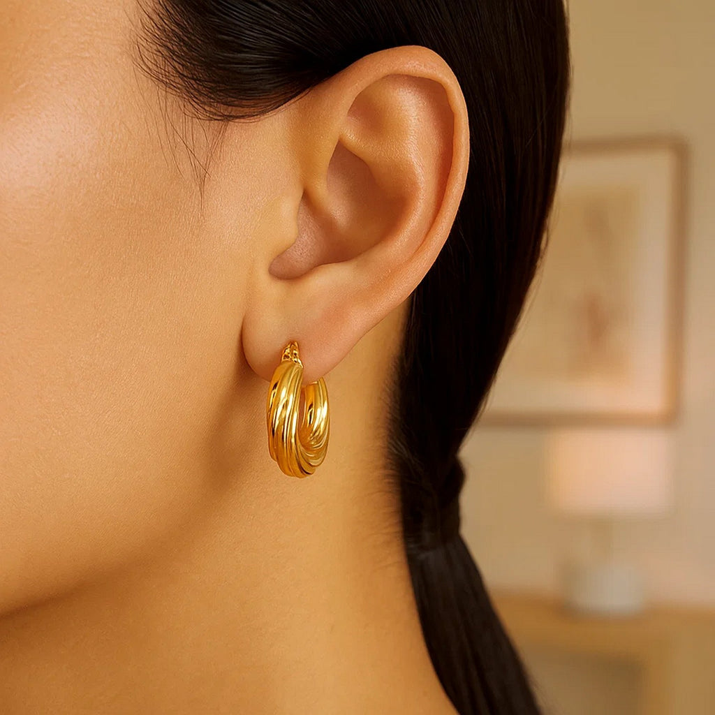 Fancy Twist Hoop in 14K Yellow Gold