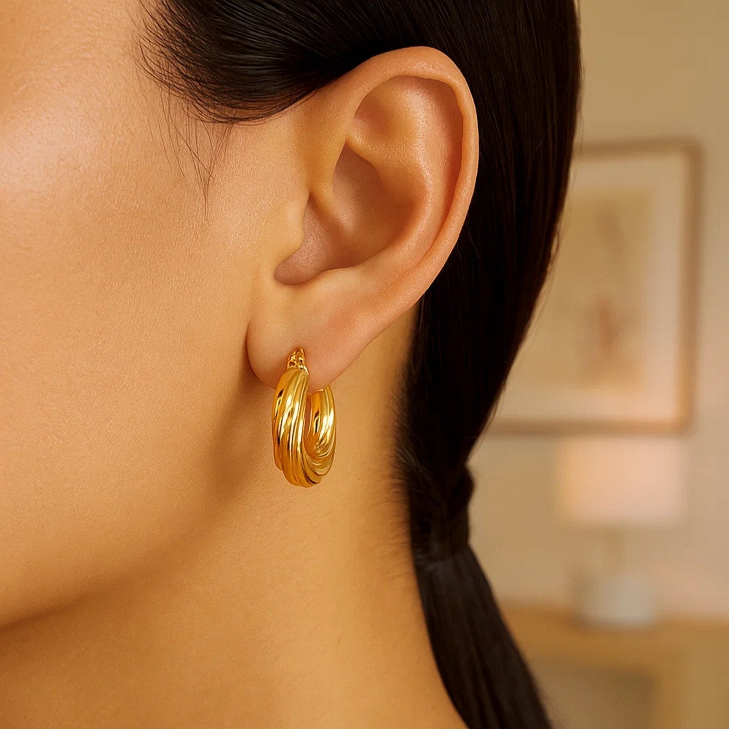 Fancy Twist Hoop in 14K Yellow Gold
