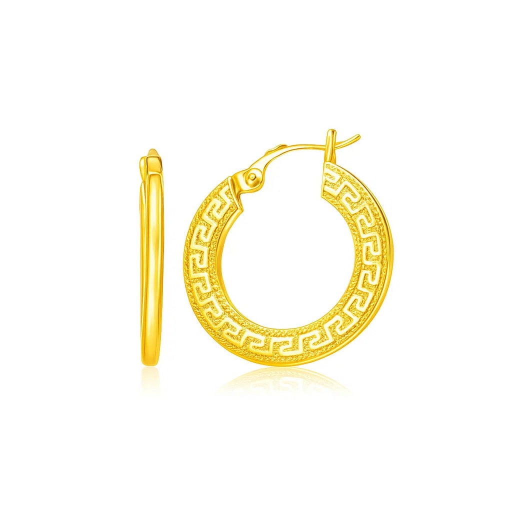 Greek Key Medium Hoop with Flat Sides in 14K Yellow Gold