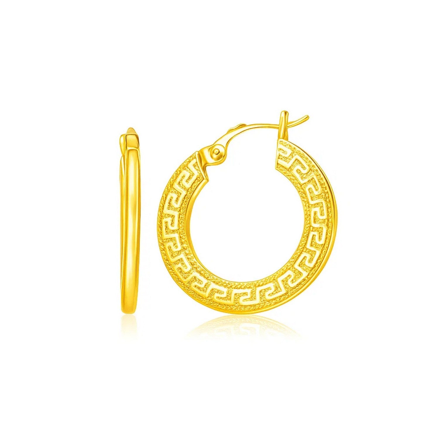 Greek Key Medium Hoop with Flat Sides in 14K Yellow Gold