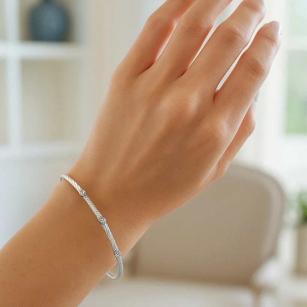 Diamond Accent Station Basket Weave in 14KT White Gold