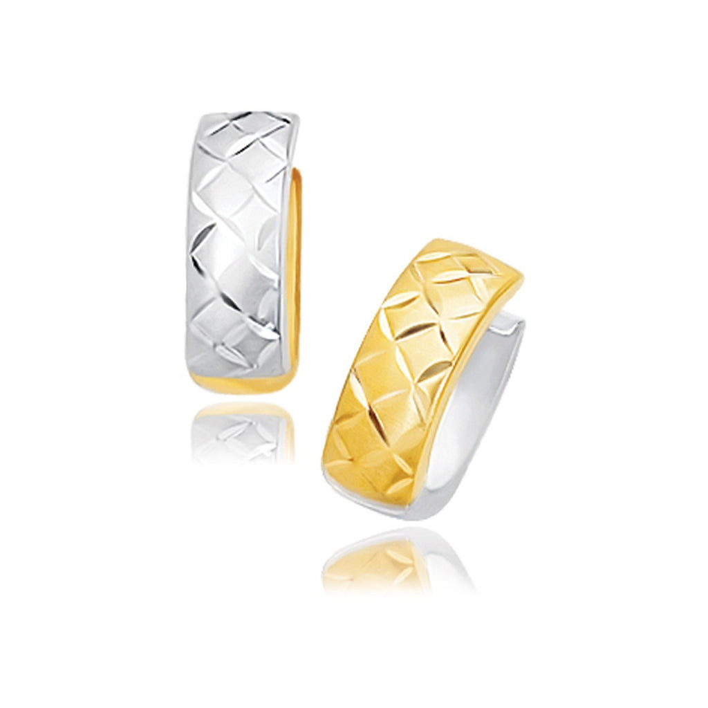 Reversible Quilted Hinged Hoop Huggie in 14K Two-Tone Gold