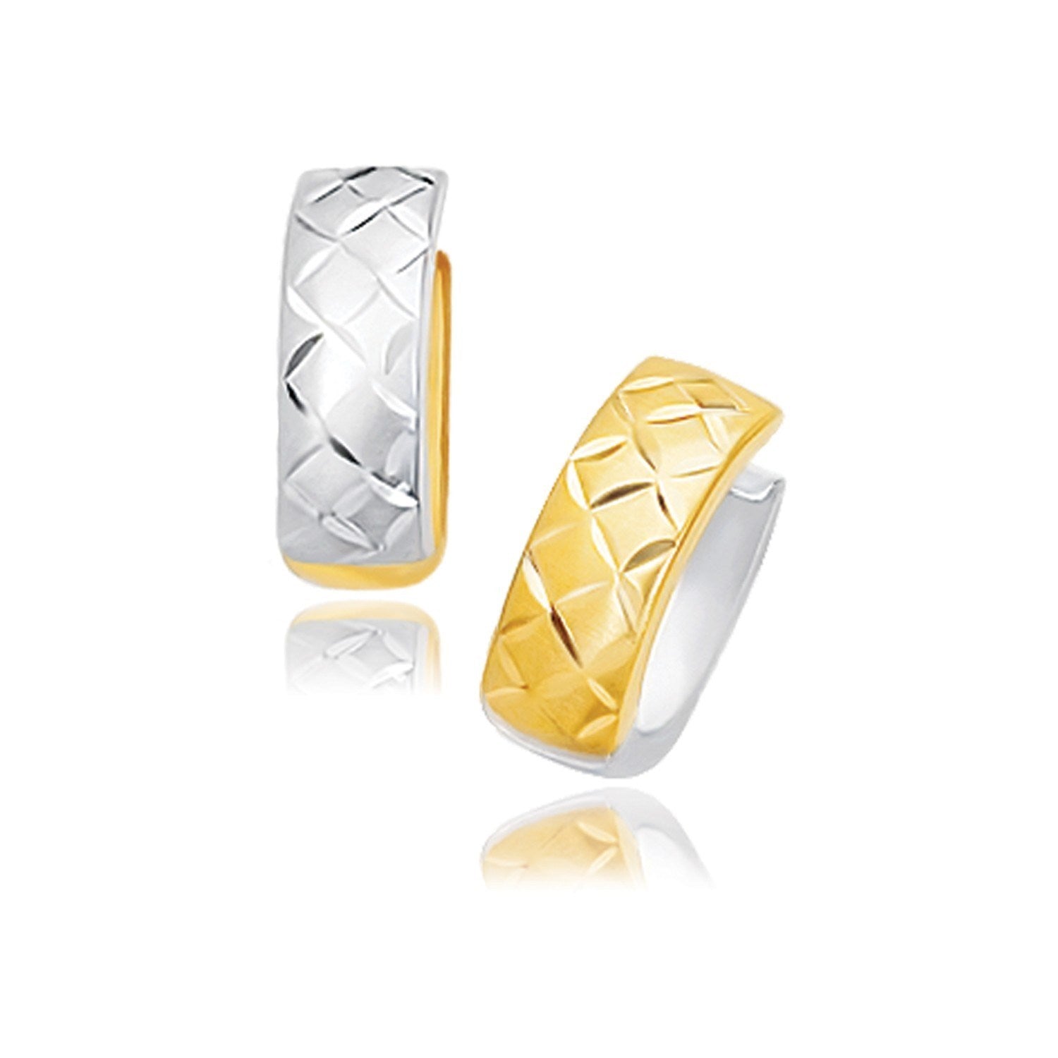 Reversible Quilted Hinged Hoop Huggie in 14K Two-Tone Gold