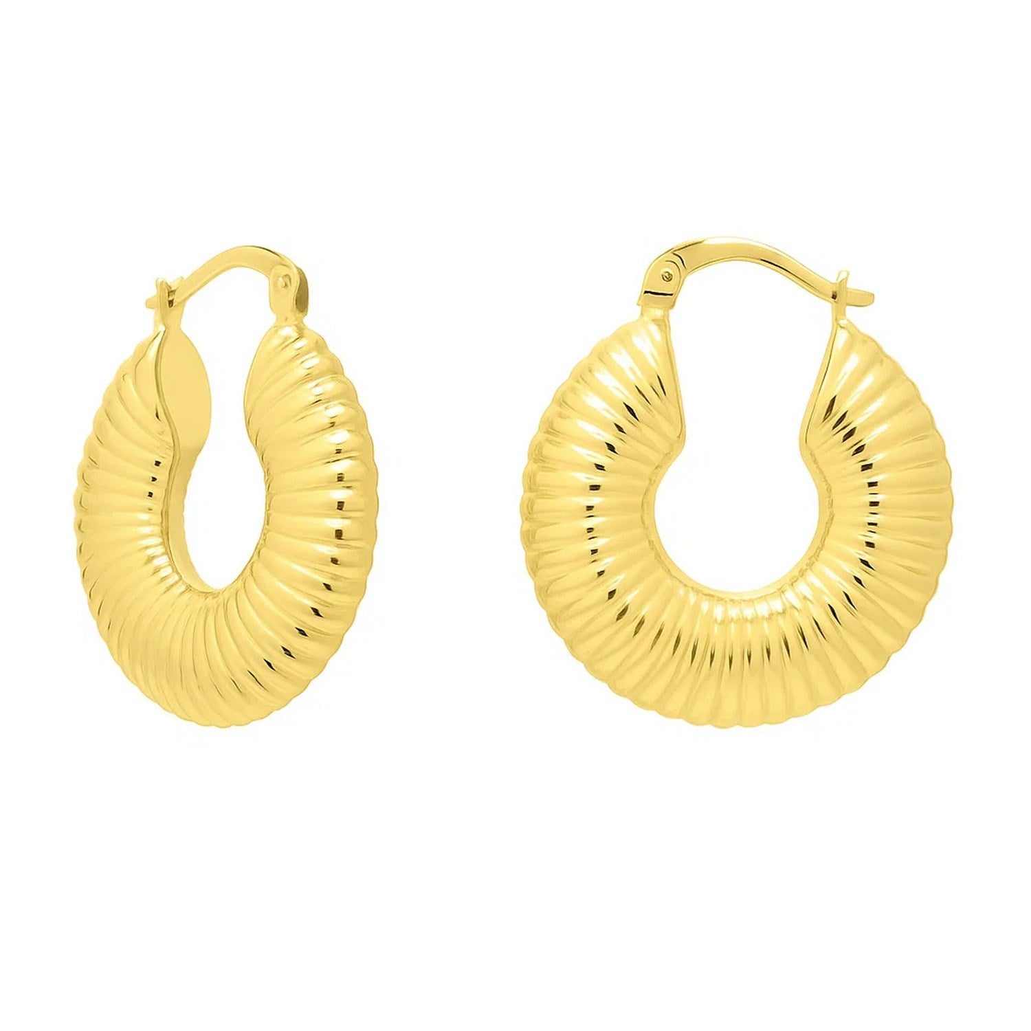 Round Ribbed Hoop in 14K Yellow Gold