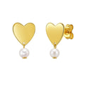 Heart and Pearl Drop Stud in 14K Yellow Gold
