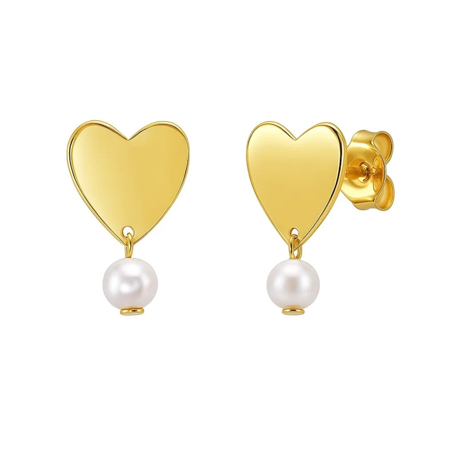 Heart and Pearl Drop Stud in 14K Yellow Gold