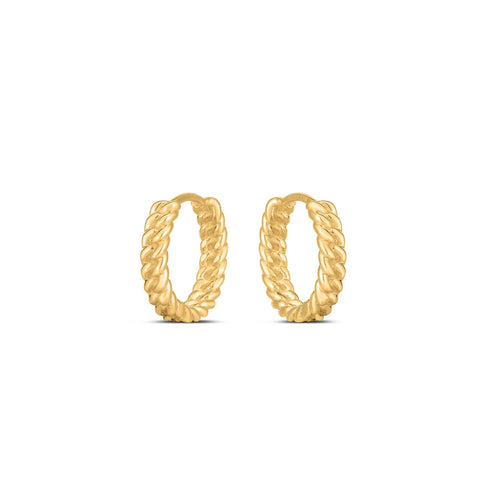 Braided Huggie Hoops in 14K Yellow Gold