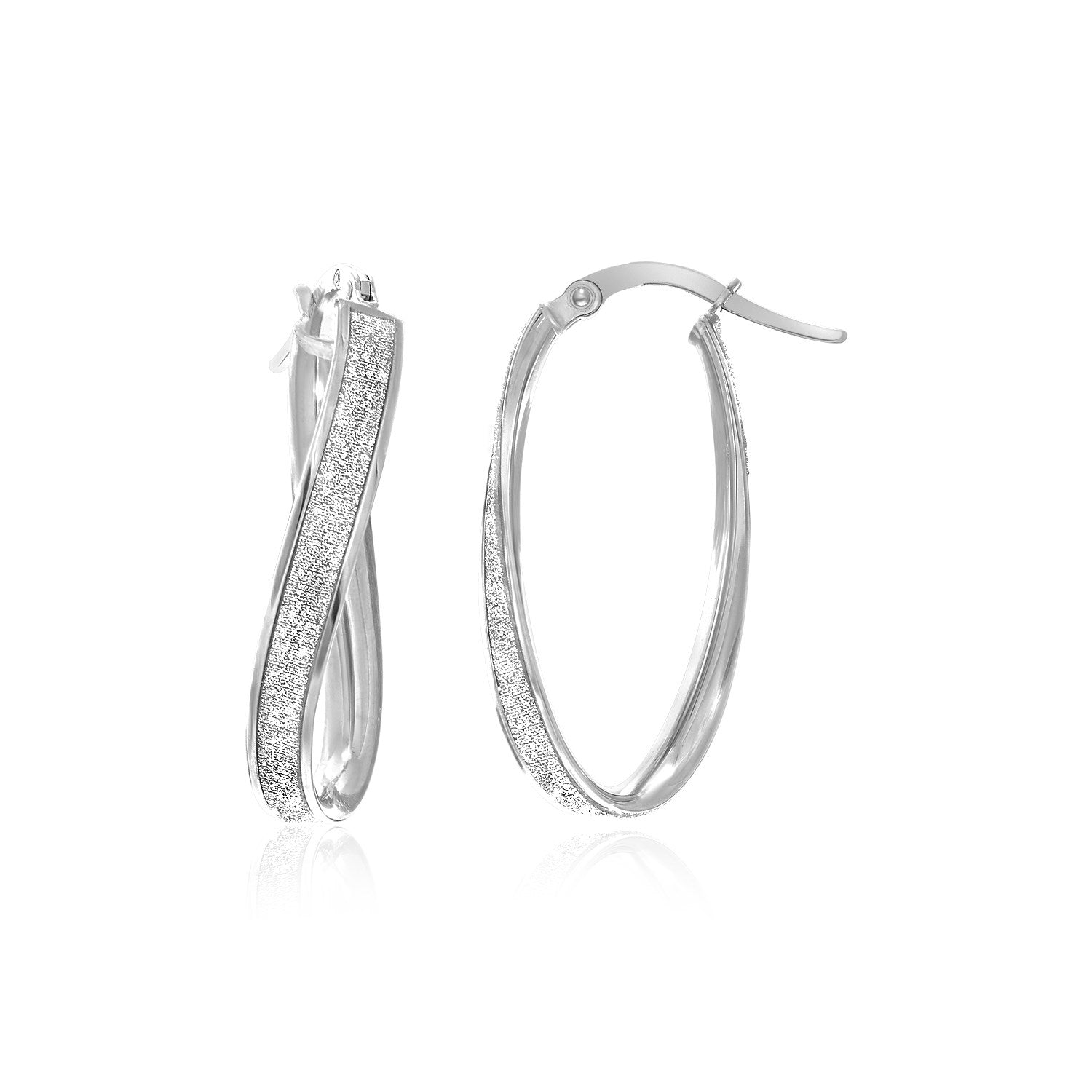 Oval Hoop Twist Glittery in 14K White Gold